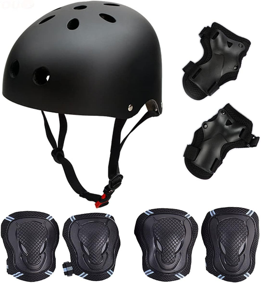 Skateboard/Skate Protection Pads Set with Helmet- Helmet with 6p Elbow Knee Wrist Pads for Kids Youths /Cycling/Rollerblading for Head M (20.5-22.4 inch) Black