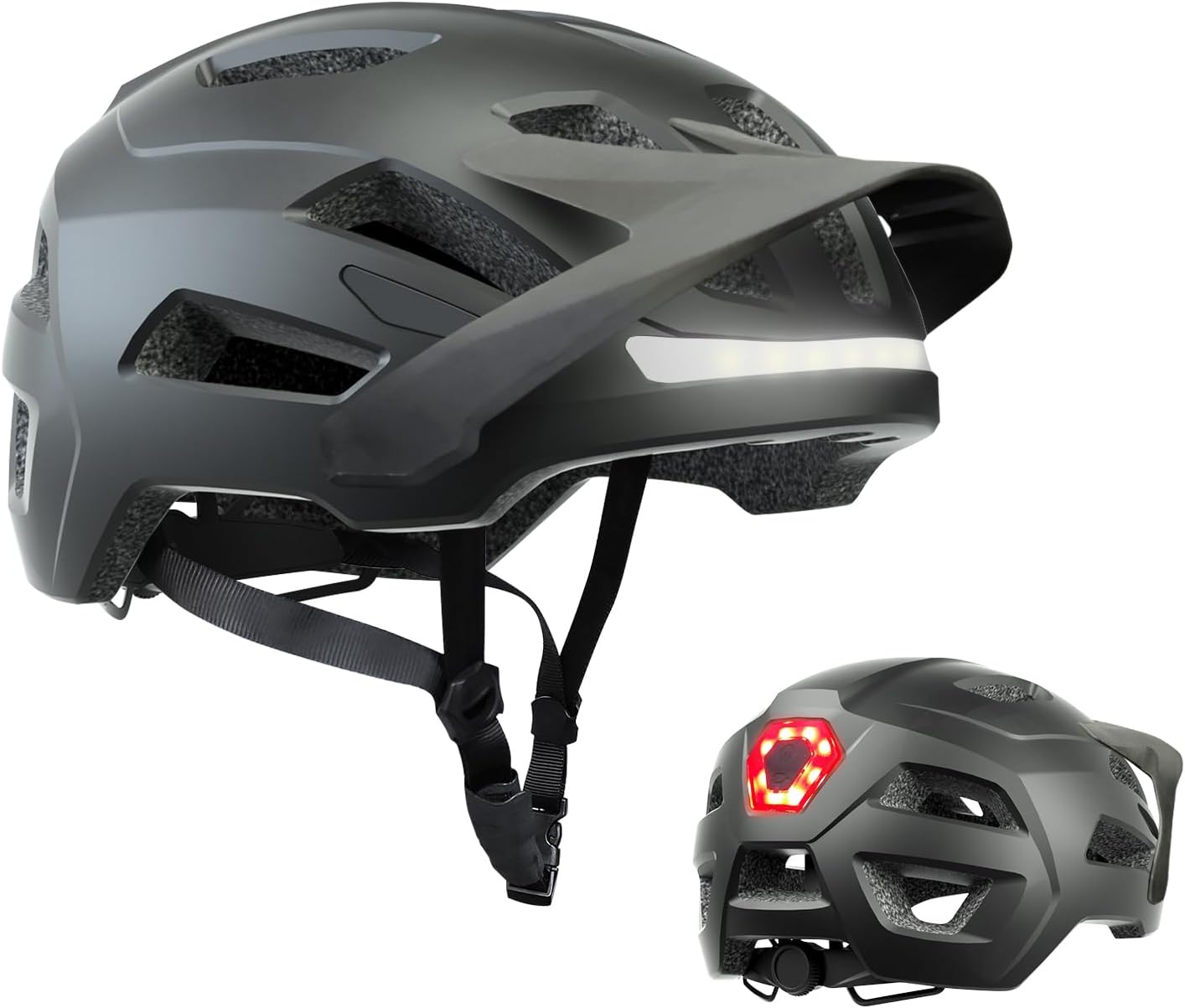 Bike Helmet, Mountain Bike Helmets for Men and Women, Front and Back LED Lights Safe Certified  Road Bicycle Helmet with Adjustable Brim
