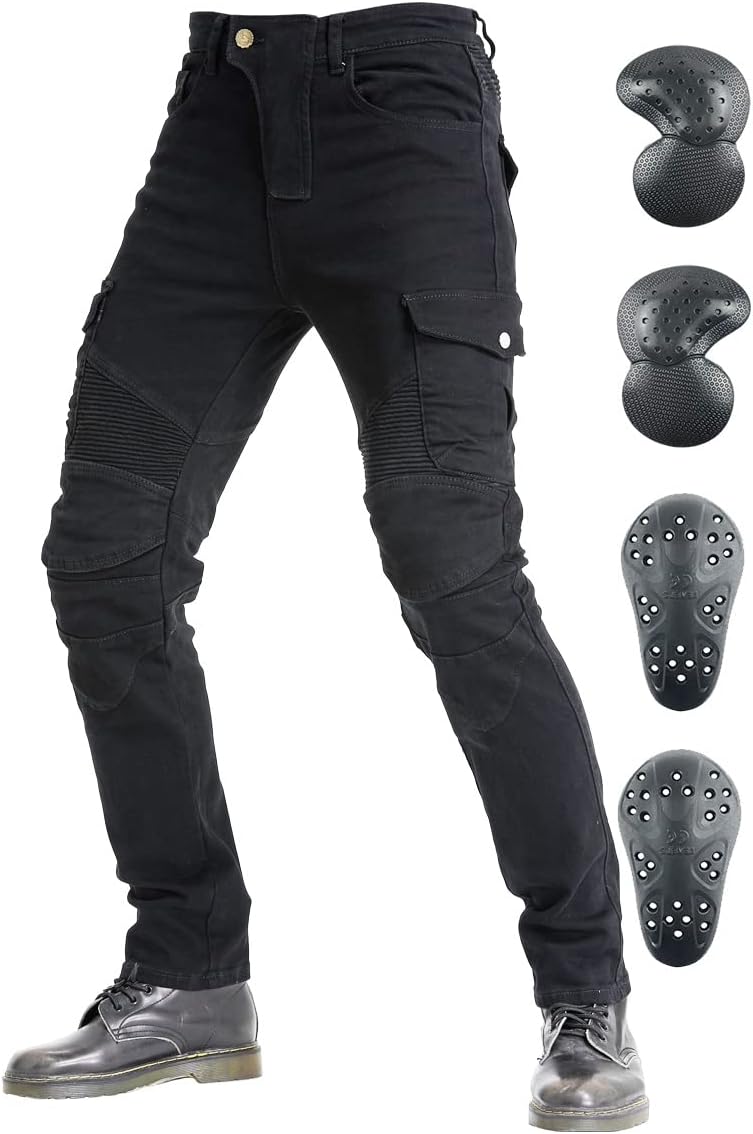 Men's Motorcycle Riding Pants Denim Jeans  Pads Equipment with Knee and Hip Armor Pads