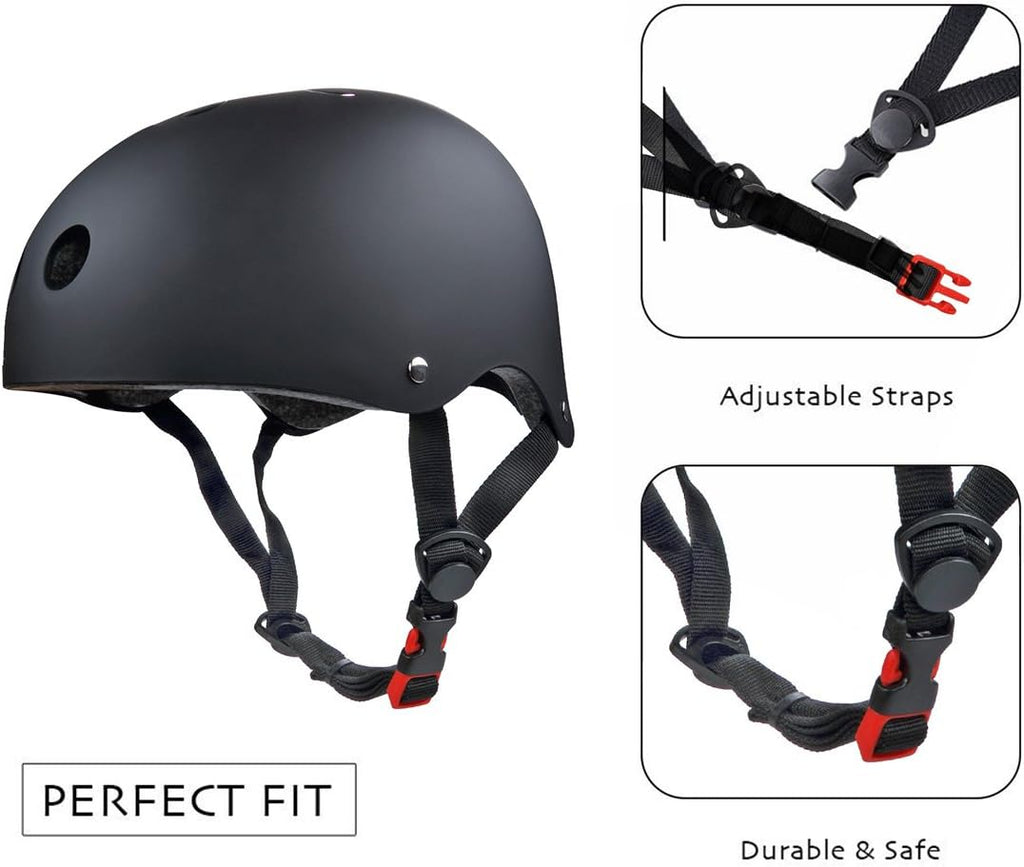 Skateboard/Skate Protection Pads Set with Helmet- Helmet with 6p Elbow Knee Wrist Pads for Kids Youths /Cycling/Rollerblading for Head M (20.5-22.4 inch) Black
