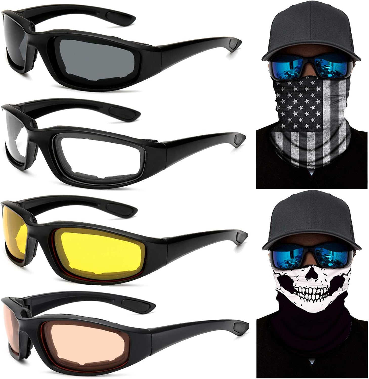 Peicees 4 Dirt Bike Motorcycle Goggles UV Protection Dustproof Windproof Safety Glasses with  Flag Face Mask