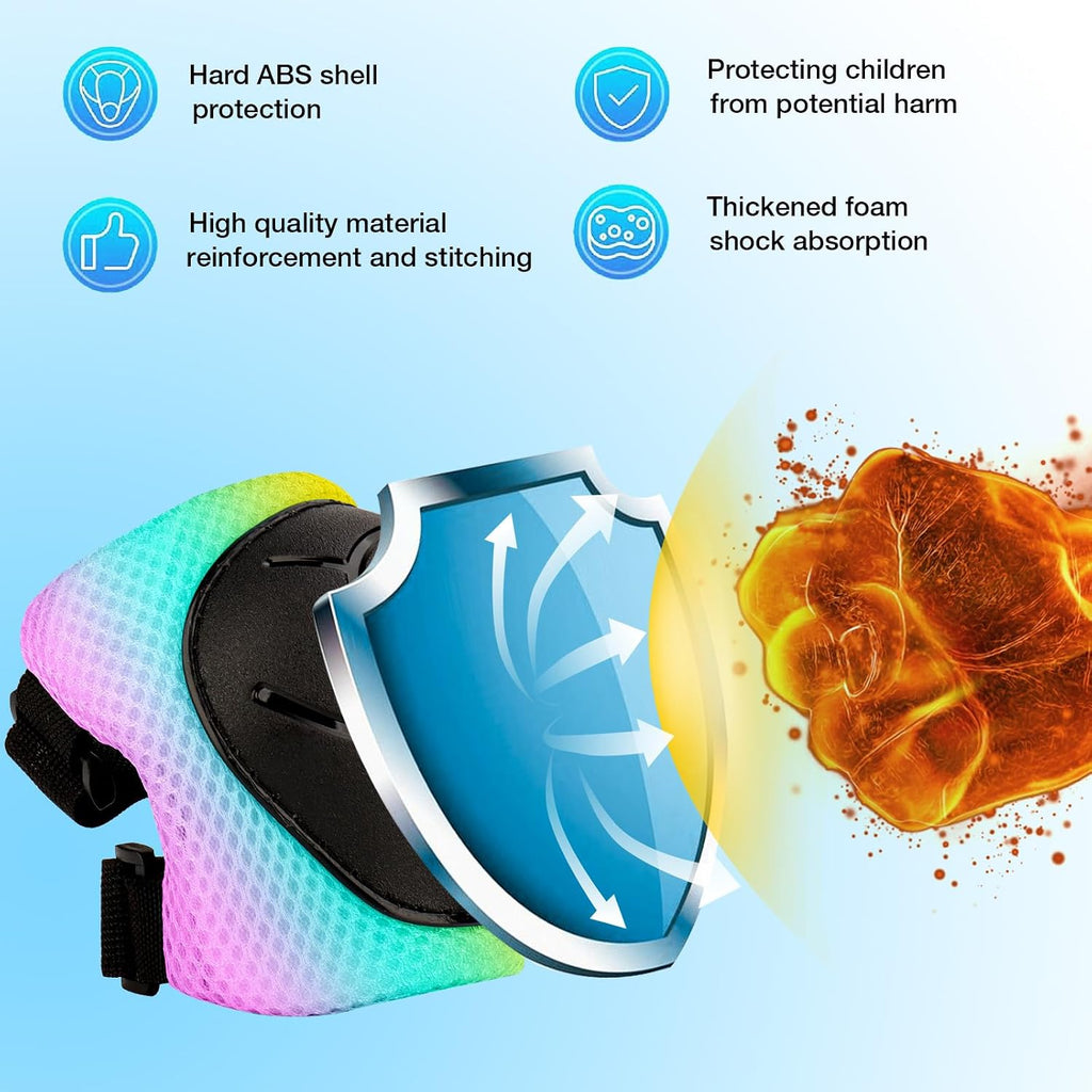 Kids Protective Gear Set - Knee Pads Elbow Pads with Wrist Guards for A 3-15 | 3-in-1 Safety Protective Gear for Skating, Cycling, Biking, Roller Skates, Scooters (Yellow blue pink, ‎S(3-8Years))