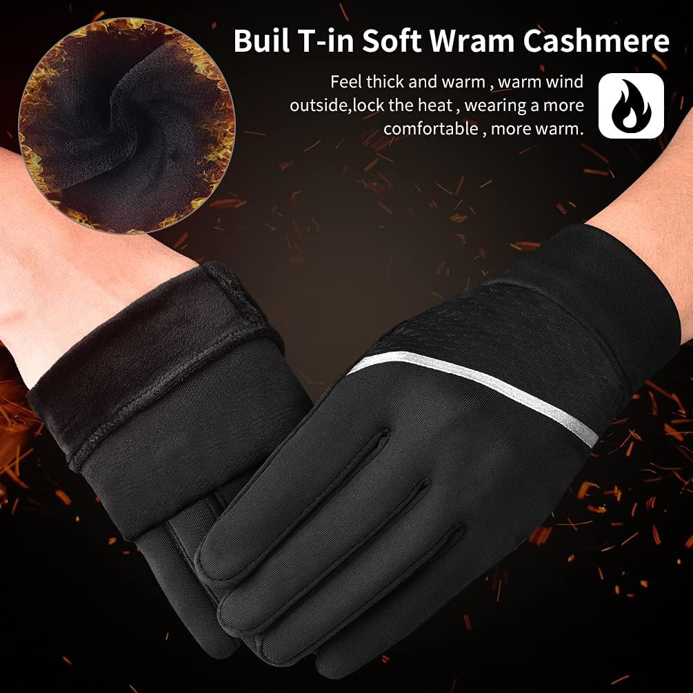 Winter Warm Gloves - Touch Screen Cycling Thermal Windproof Non Slip Ultralight Biking Black Gloves with Fleece Lining for Hiking Driving Climbing