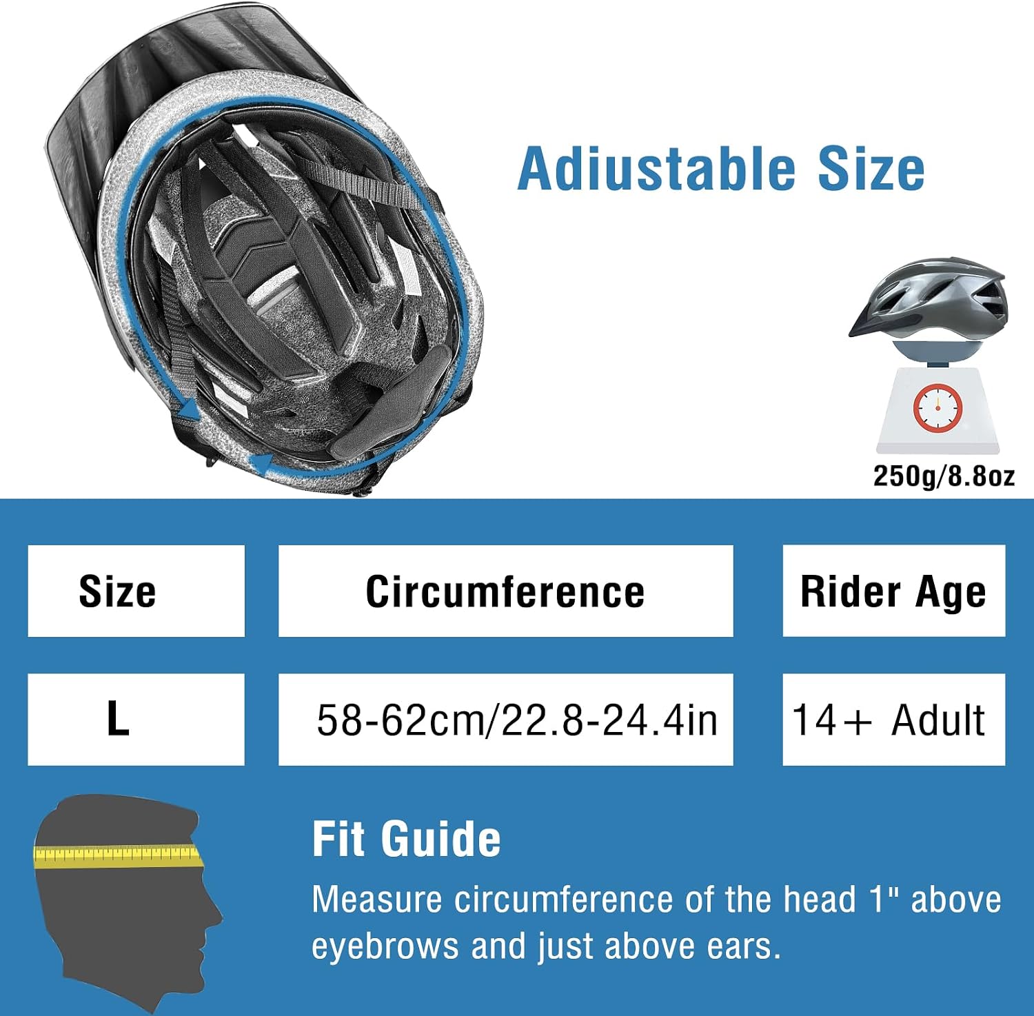 Adult Bike Helmet for Men Women, Adjustable-Cycling Helmet for Fits 58-62cm Head Circumference, CPSC Certified Bicycle Helmet