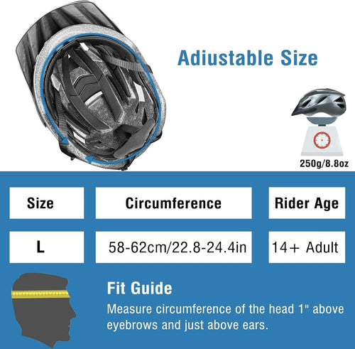 Adult Bike Helmet for Men Women, Adjustable-Cycling Helmet for Fits 58-62cm Head Circumference, CPSC Certified Bicycle Helmet
