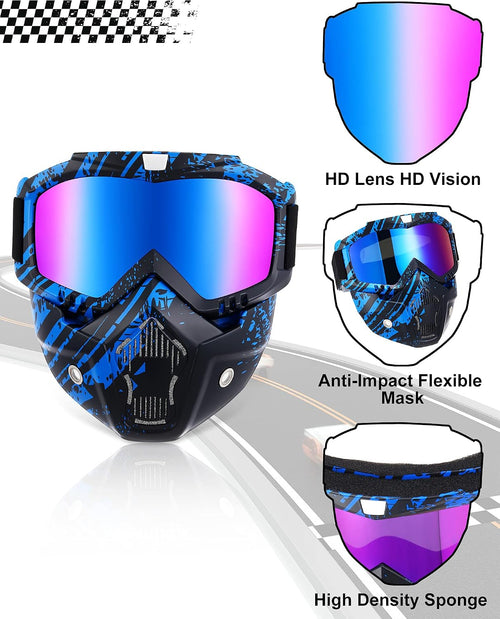 2 Pieces Motorcycle Goggles Face Mask Detachable Helmet Riding Goggles Glasses