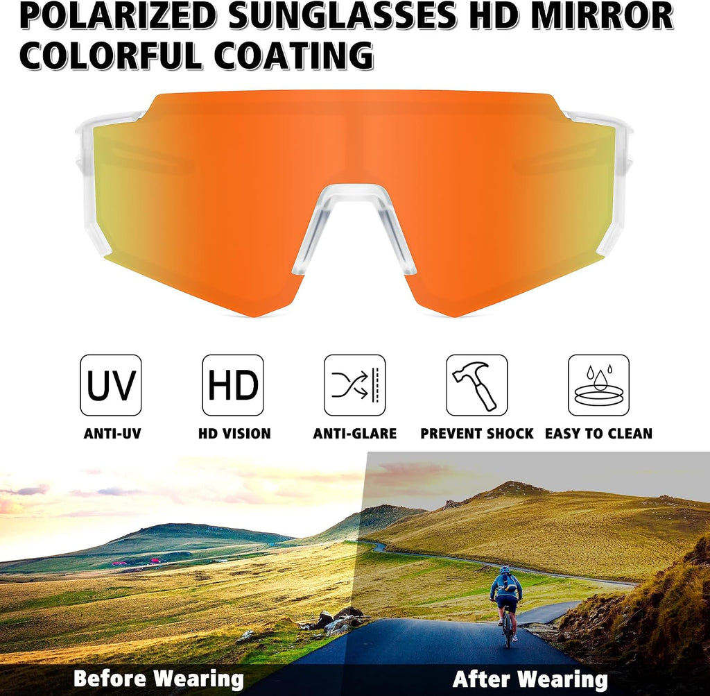 Polarized Sports Sunglasses for Men Women,Driving Fishing Cycling Mountain Bike Sunglasses UV400 Protection